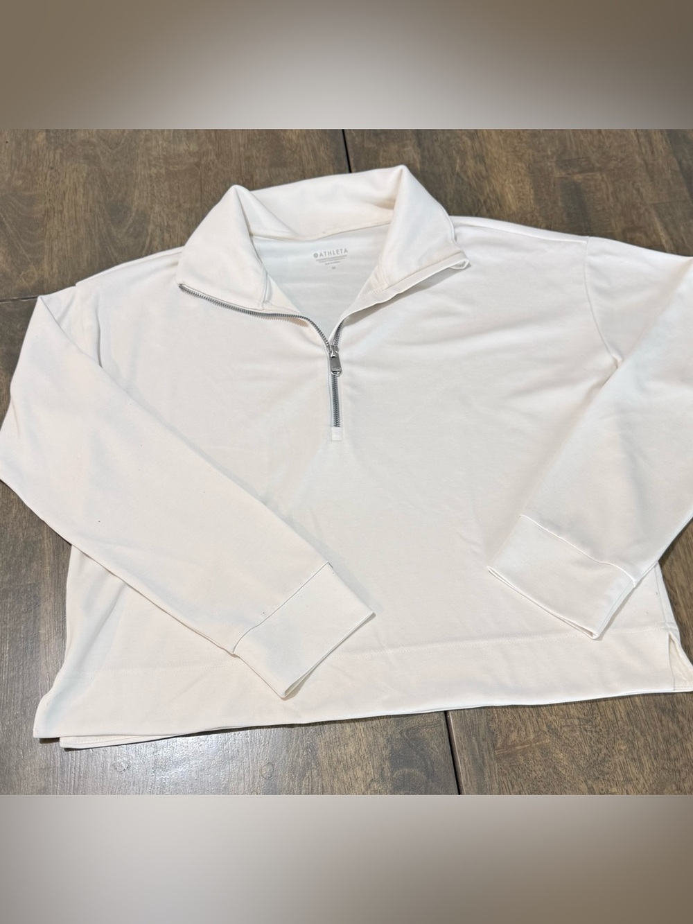 M Athleta Women's Off-White 1/4 Zip Sweater Pullover Top Long Sleeve Sweatshirt